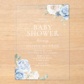 ベビーブルー&ホワイトフローラベビーシャワー アクリル招待状 (正面)