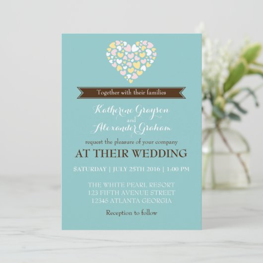 ベビーブルー ホワイト 小さなハート ウェディング インビテーション (スタンド正面)