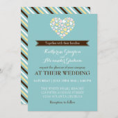 ベビーブルー ホワイト 小さなハート ウェディング 招待状 (正面/裏面)