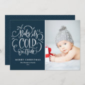 ベビーブルー・メリークリスマスフォト外は寒い シーズンカード (正面/裏面)
