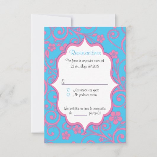 ベビーブルー&ライトピンクキンセアニスペインのラRSVP 招待状 (正面)