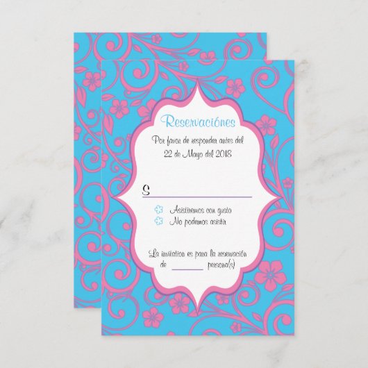 ベビーブルー&ライトピンクキンセアニスペインのラRSVP 招待状 (正面/裏面)
