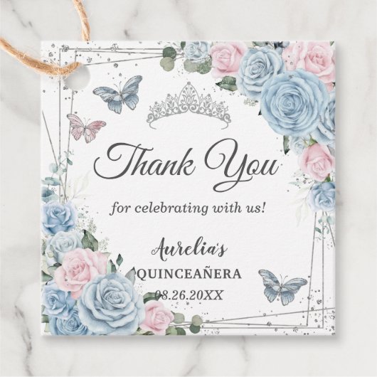 ベビーブルー ライトピンク フラワーバタフライ キンセアニエラ フェイバータグ (正面)