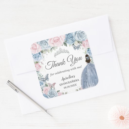 ベビーブルー ライトピンク フラワー プリンセス キンセアニエラ スクエアシール (封筒)
