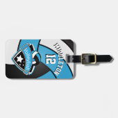 ベビーブルー、白黒スポーティバレーボール🏐 ラゲッジタグ (正面横)