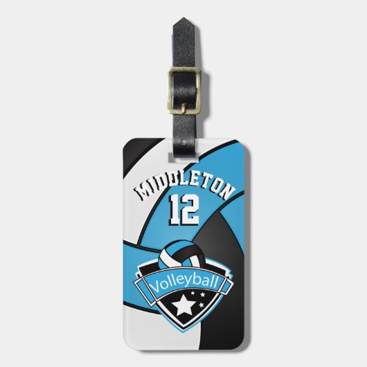 ベビーブルー、白黒スポーティバレーボール🏐 ラゲッジタグ (正面縦)