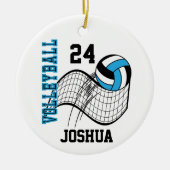 ベビーブルー、白黒バレーボール セラミックオーナメント (正面)