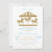 ベビーブルー&金ゴールド回転木馬ボーイベビーシャワー 招待状 (正面)