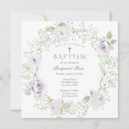 ベビーブレスアンドパープルバラガールバプテスマ 招待状