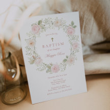 ベビーブレスフラワーとバラバプテスマ招待状