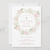 ベビーブレスフラワーとバラバプテスマ招待状 招待状 (正面)