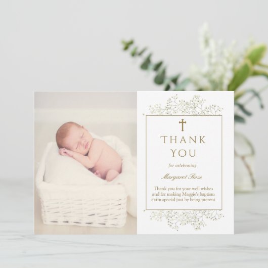 ベビーブレスフラワーバプティスフォトサンキューカード 招待状 (スタンド正面)