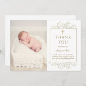ベビーブレスフラワーバプティスフォトサンキューカード 招待状 (正面/裏面)