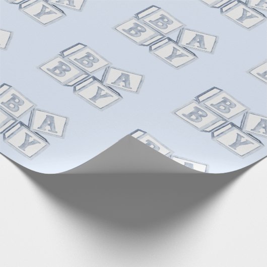 ベビーブロックタイポグラフィブルーウォーター色シャワー ラッピングペーパー (角)