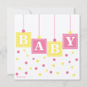 ベビーブロックピンクイエローガールカップルベビーシャワー 招待状 (正面)