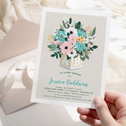 ベビーブロック花配置ベビーシャワー 招待状