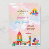 ベビーブロック赤ちゃんシャワー 招待状 (正面/裏面)