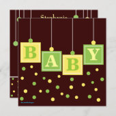 ベビーブロック黄緑中立ベビーシャワー 招待状 (正面/裏面)