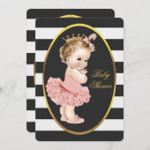 ベビープリンセスチュツ白黒ストライプ金ゴールド 招待状 (正面/裏面)