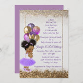 ベビープリンセスラベンダー及び金ゴールドベビーシャワー 招待状 (正面/裏面)