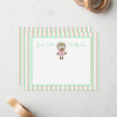 ベビーヘッジホグオンパステルキャンディストライプーズピンク&ミント ノートカード (正面/裏面インサイチュ)