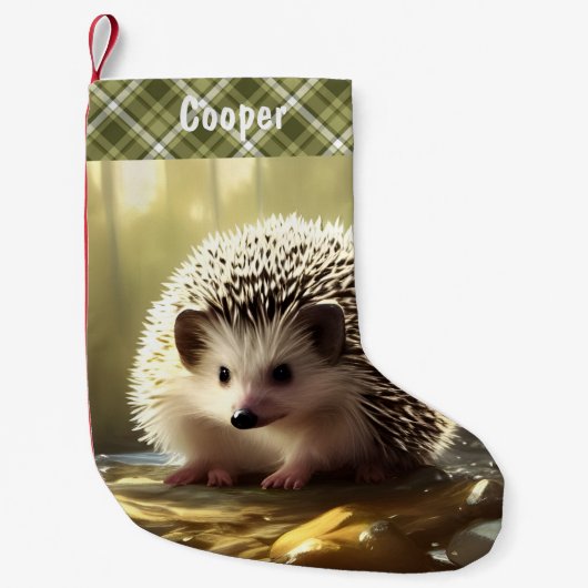ベビーヘッジホッグワイルドライフポートレート パーソナライズされた スモールクリスマスストッキング (正面)