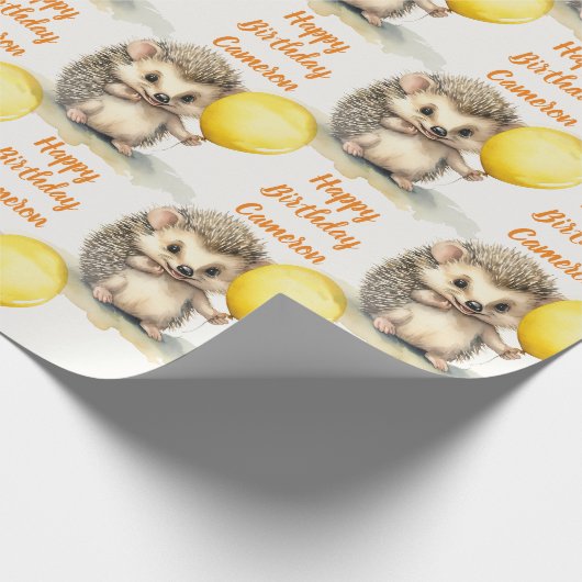ベビーヘッジホッグ男女兼用パーソナライズされた誕生日 ラッピングペーパー (角)