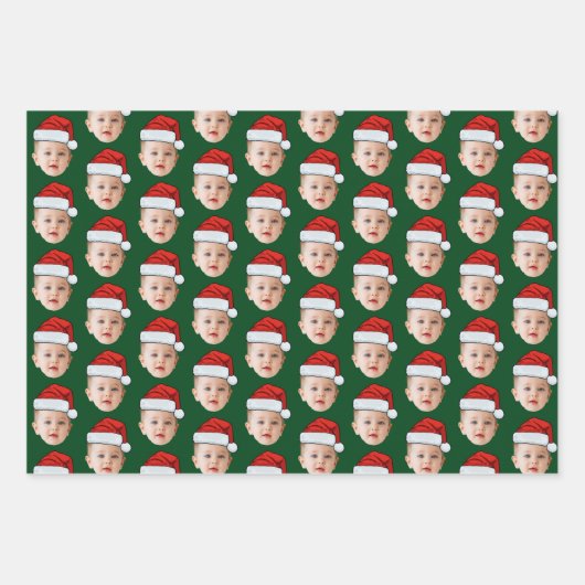 ベビーヘッドカスタム顔フォトサンタハットクリスマス ラッピングペーパーシート (正面)