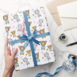 ベビーベアとゼブライラストレーション ラッピングペーパー