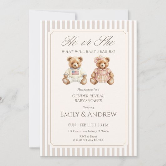 ベビーベアは男の子?女の子?性別発表 招待状 (正面)