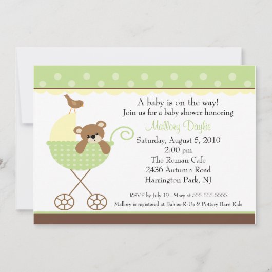 ベビーベアキャリッジニュートラルベビーシャワー招待状 招待状 (正面)