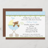 ベビーベアキャリッジボーイベビーシャワー招待状 招待状 (正面/裏面)