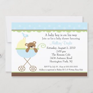 ベビーベアキャリッジボーイベビーシャワー招待状 招待状