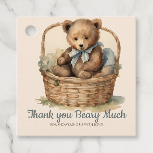 ベビーベアキュブボーイズ赤ちゃんシャワーありがとう フェイバータグ (正面)