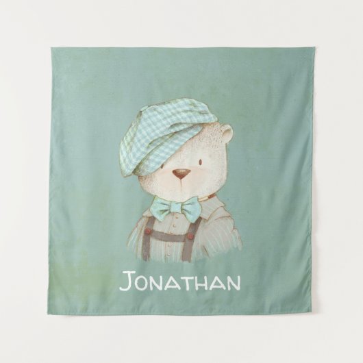 ベビーベアネームパーソナライズされた男の赤ちゃんかわいい タペストリー (正面)
