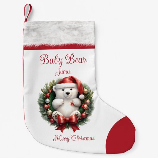 ベビーベアネームファミリーマッチングかわいい子供 スモールクリスマスストッキング (正面)