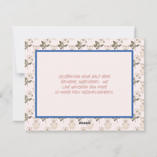 ベビーベアハーフイヤー誕生日カードガール シーズンカード (裏面)