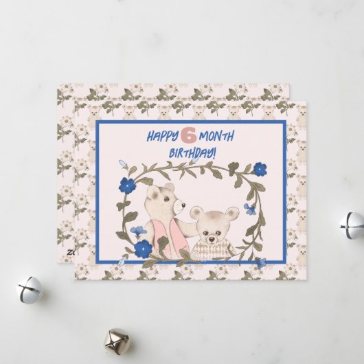 ベビーベアハーフイヤー誕生日カードガール シーズンカード (正面/裏面インサイチュ)