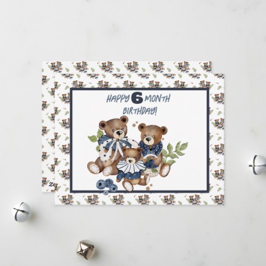 ベビーベアハーフイヤー誕生日カードガール シーズンカード (正面/裏面インサイチュ)