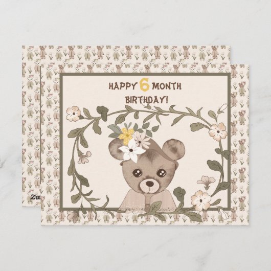 ベビーベアハーフイヤー誕生日カードボーイまたは少女 シーズンカード (正面/裏面)