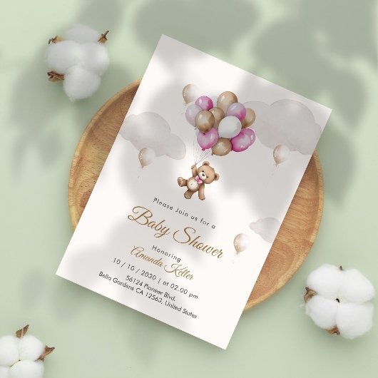 ベビーベアバルーンベビーシャワー招待状 招待状