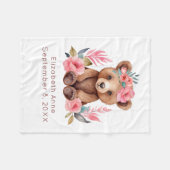 ベビーベアピンクの花水色ギフトベビー フリースブランケット (正面(横))