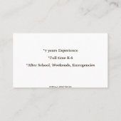 ベビーベアラビットベビーシッター託児 名刺 (裏面)