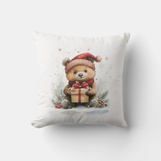 ベビーベアーインサンタハット – クリスマスホリデー クッション (正面)