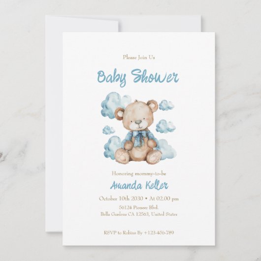 ベビーベアーインザクラウドベビーシャワー招待状 招待状 (正面)