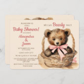 ベビーベアーガールバーリーウェイベビーシャワー 招待状 (正面/裏面)