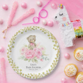 ベビーベアーガールピンクの花 |紙プレート ペーパープレート (パーティー)