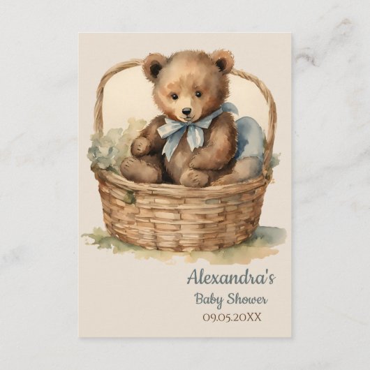 ベビーベアーキュブボーイ赤ちゃんシャワーおむつラッフル エンクロージャーカード (裏面)