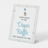 ベビーベアーキュートなミニマリストブルーボーイシャワーおむつ 台座サイン (正面)