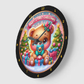 ベビーベアークリスマスウィズギフトデコールホリデイテーマ ラージ壁時計 (傾斜)